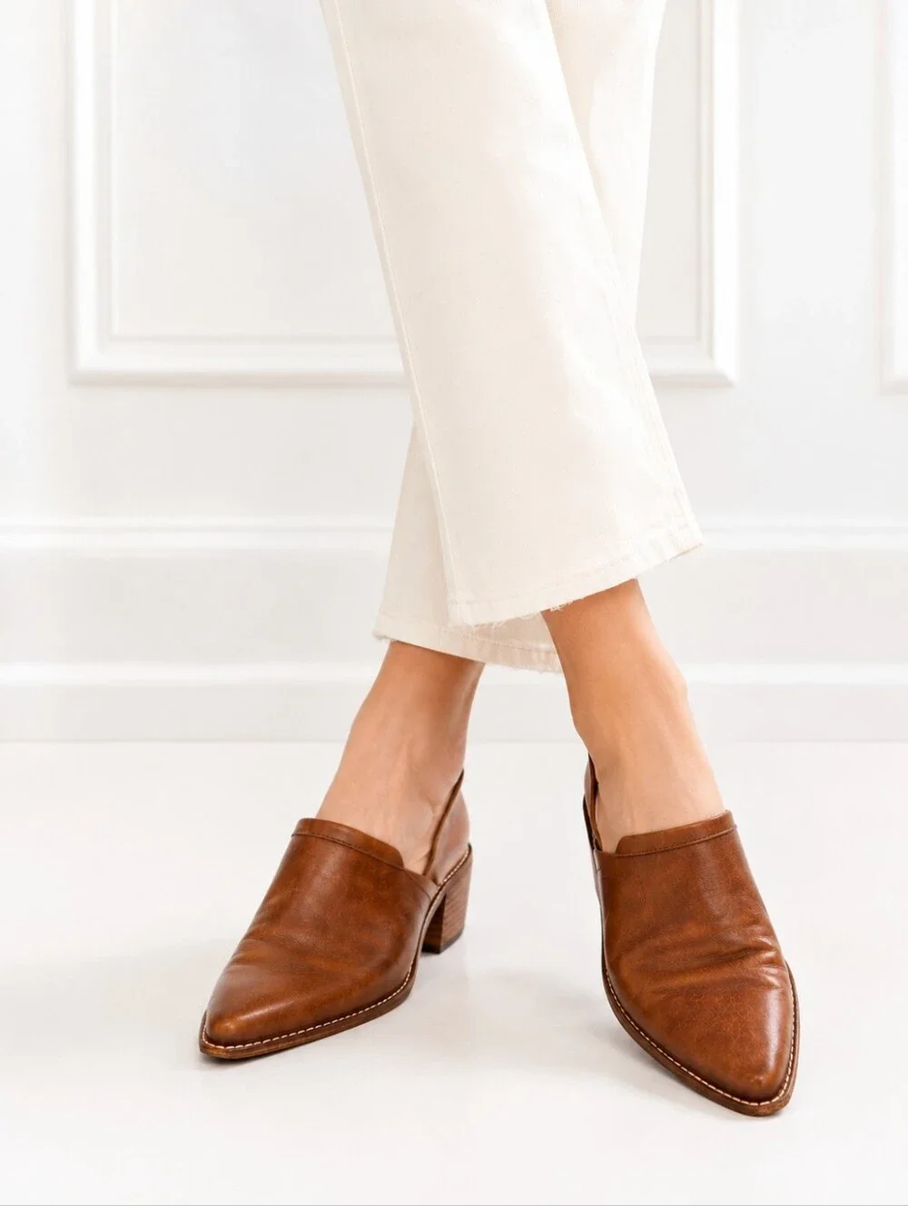 Madewell Brown Leather Cutout Ankle Shoes Block Heel Size 8 - Picture 2 of 8